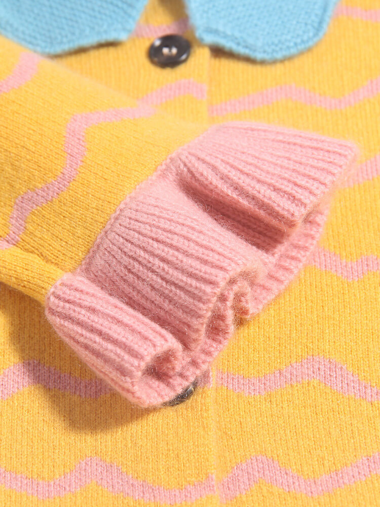 Girls Colorful Button-Up Cashmere Cardigan with Scalloped Trim